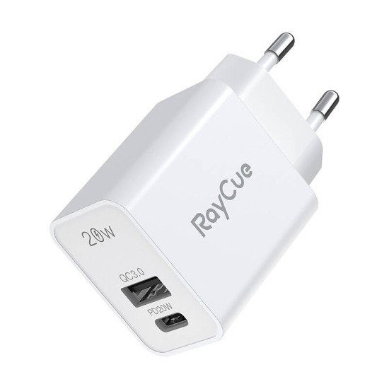 Ładowarka sieciowa RayCue USB-C + USB-A PD 20W EU (biała)