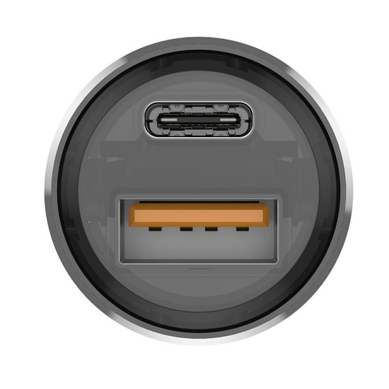 Ładowarka samochodowa Budi 30W, USB + USB-C, PD + QC 3.0 (szara)