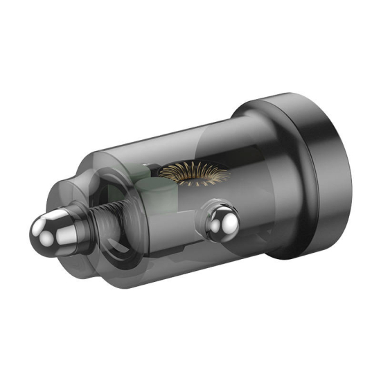 Ładowarka samochodowa Budi 30W, USB + USB-C, PD + QC 3.0 (szara)