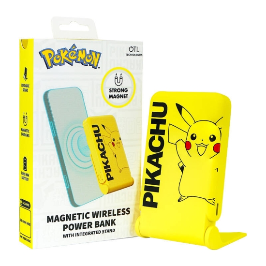 Powerbank magnetyczny OTL 5000 mAh, USB-C 15W, Pokemon Pikatchu ze stojakiem (żółty)