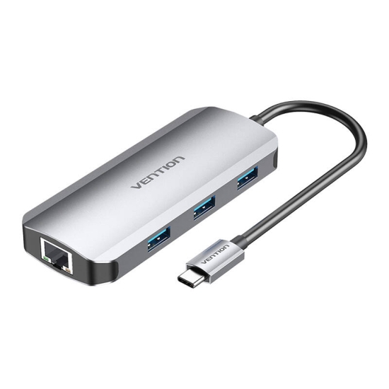 Stacja dokująca z USB-C na HDMI, 3x USB 3.0, RJ45, PD 0,15m Vention TOHHB (szary)