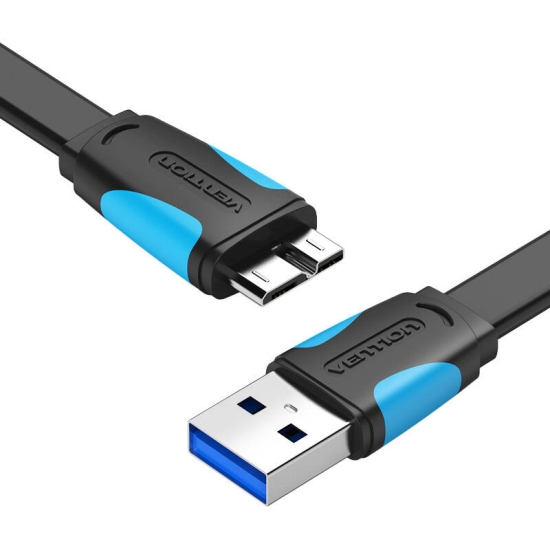 Płaski kabel USB 3.0 A do Micro B Vention VAS-A12-B100 1m Czarny