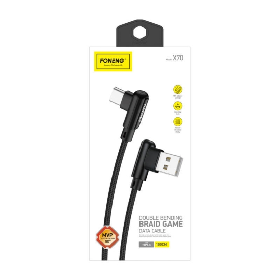 Kabel kątowy USB do USB-C Foneng X70, 3A, 1m (czarny)