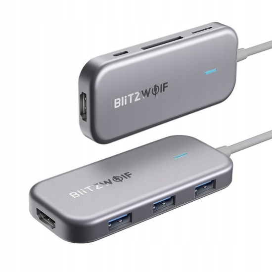 Adapter 7w1 Blitzwolf BW-TH5 Hub USB-C do 3xUSB 3.0, HDMI, USB-C PD, SD, mi