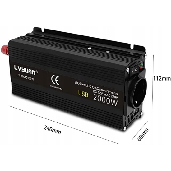 Przetwornica napięcia Lvyuan 12V 230V 2000W MODYFIKOWANY