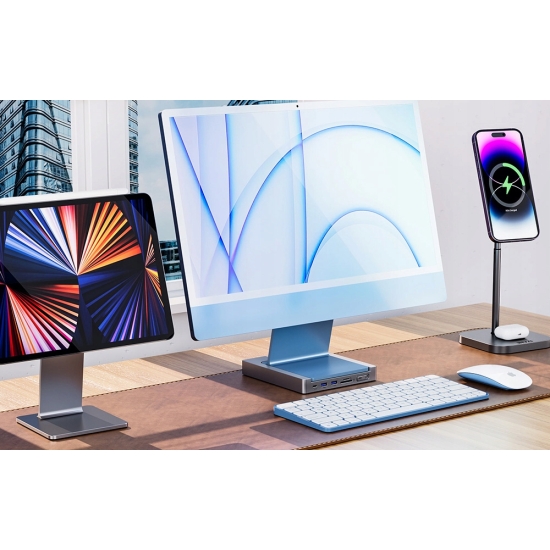 Stacja dokująca / Hub USB-C do iMac INVZI MagHub 8w1 z kieszenią SSD (szara