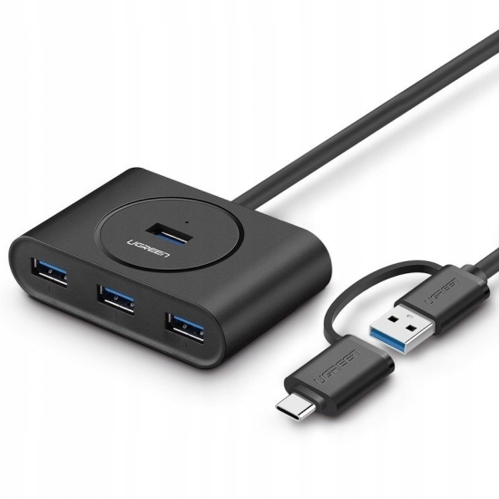 HUB USB 3.0 + USB-C 3.1 UGREEN 4-portowy, OTG CR113 (czarny)