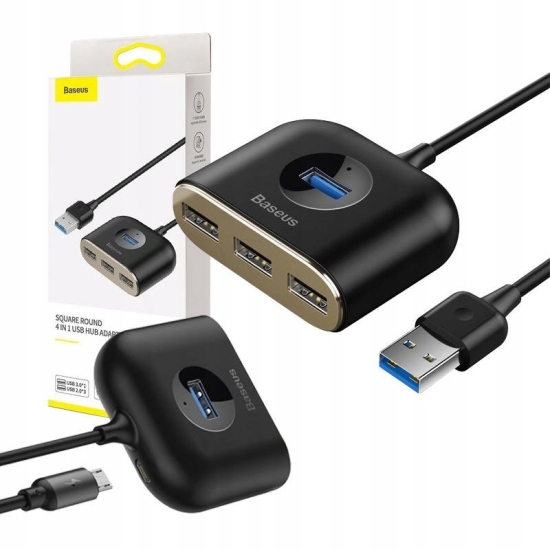 Adapter USB 4w1 Baseus Square Round, HUB USB 3.0 do 1x USB 3.0 + 3x USB 2.0