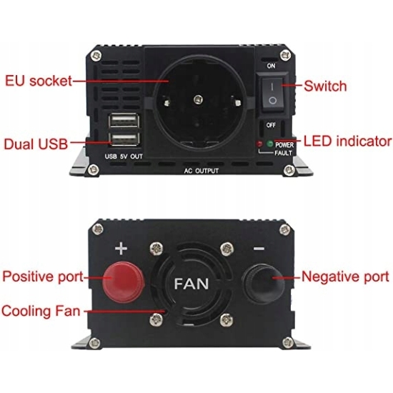 Przetwornica napięcia Lvyuan 12V 230V 500W / 1000W MODYFIKOWANY