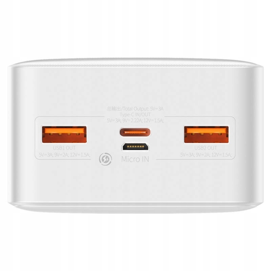 Powerbank Baseus Bipow 30000mAh, 2xUSB, USB-C, 20W (biały)