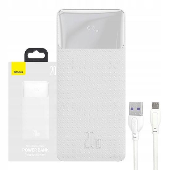 Powerbank 20000 mAh Baseus Bipow 2xUSB, USB-C 20W (biały)